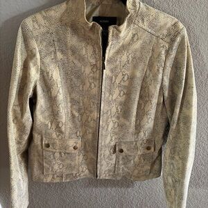 Alfani 100% Leather Snakeskin Embossed Jacket Women L Beige Zip